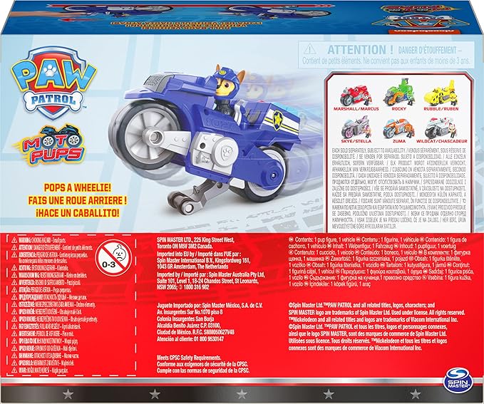 Paw Patrol, Moto Pups Chase’s Deluxe Pull Back Motorcycle Vehicle with Wheelie Feature and Toy Figure