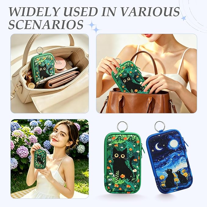 KJQJLY 2 Pack Portable Tampon Organizer Bag Tampon Holder & Storage Case with Zipper for Travel, Discreet Period Bag for Purse, Waterproof Feminine Products Pouch for Women (Cat)