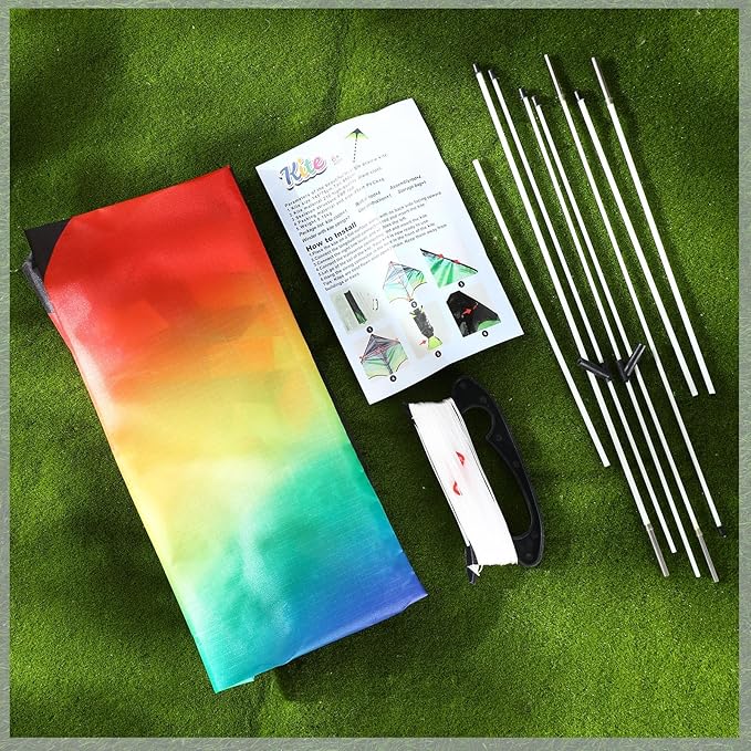 Halloscume Large Delta Kites for Adults Easy to Fly 57.1 Inch with 328.1 ft String Rainbow Beach Delta Kites for Beginner Outdoor Supplies(Novel)