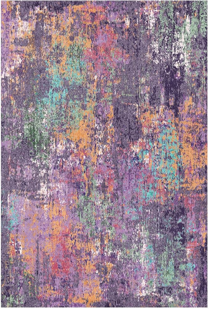 RELEANY Washable Runner 2'x6' Abstract Area Rug for Hallway Purple Multi | carpet for kitchen, entryway, bathroom, living room, bedroom, printed pattern, non-slip, soft, stain-resistant, easy to clean
