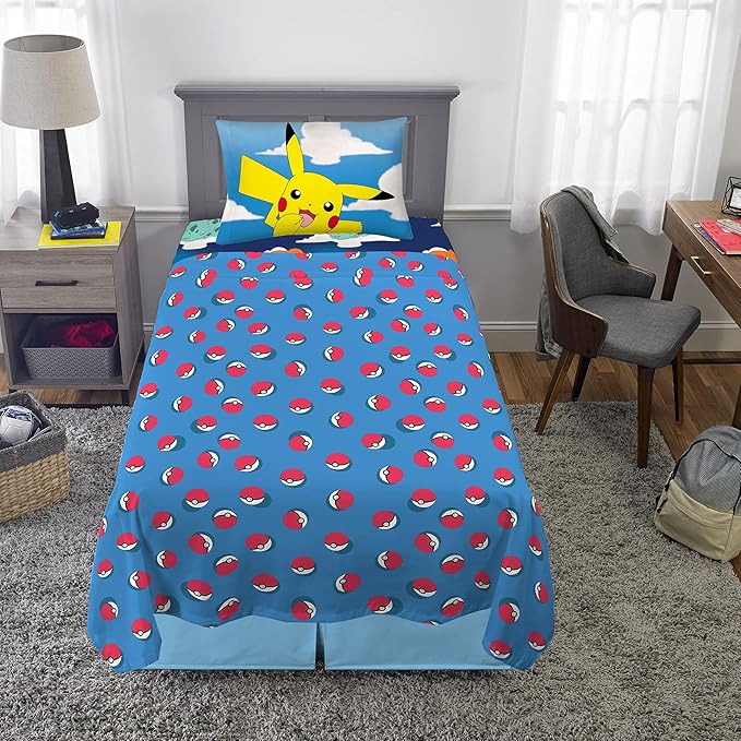 Pokemon Anime Kids Bedding Super Soft Microfiber Sheet Set, Twin, (Officially Licensed Product) by Franco