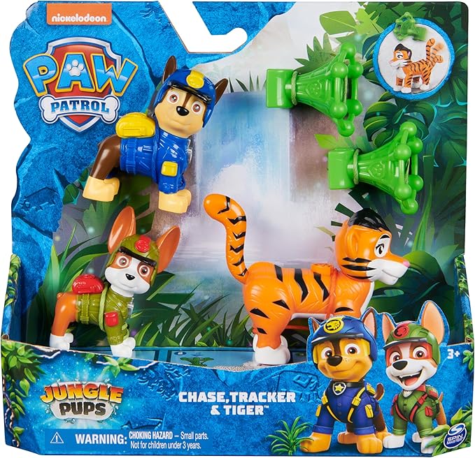 PAW Patrol Jungle Pups, Figurines Articulées Chase, Tracker & Tiger Avec Lance-Projectile, Jouets Pour Les garçons et, Black