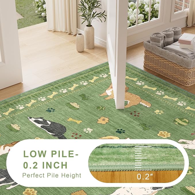 DUKINO 2x3 Bathroom Rugs, Washable Dog Kitchen Rug Non Slip, Green | Low Pile, Stain Resistant Soft Indoor Door Mat, Small Front Door Animal Throw Carpet for Entryway Bedroom Farmhouse Kids Room