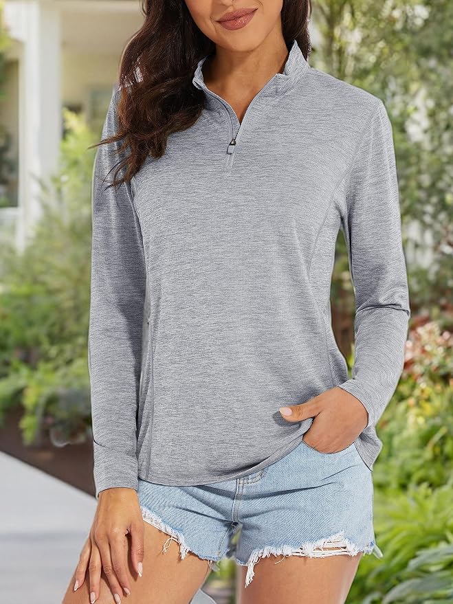 MAGCOMSEN Women's UPF 50+ Sun Shirts Long Sleeve 1/4 Zip Pullover Quick Dry Workout Hiking Tops Running Athletic Shirts