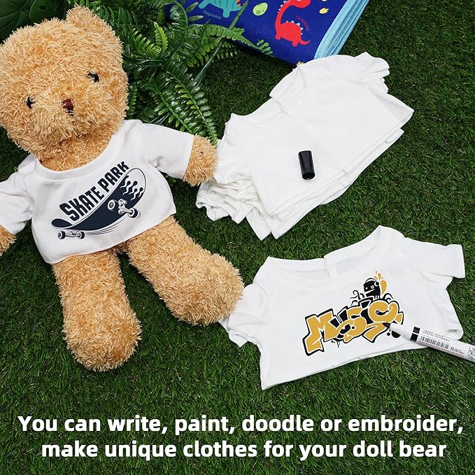 18 Pcs Stuffed Bear Clothes Sublimation Blank Bear Shirt Doll T-Shirts Stuffed Animal Tshirt Bear Basic Shirts Easy to Wear Fit 14-18 Inches Stuffed Dolls