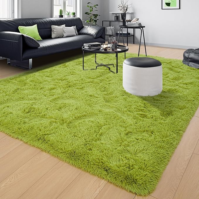 Tepook Fluffy Grass Green Rugs for Living Room Bedroom, 8x10 Soft Area Rug Moss Green Kids Girls Boys Rug, Indoor Plush Shaggy Non-Slip Carpet for Nursery Classroom Dorm Home Decor