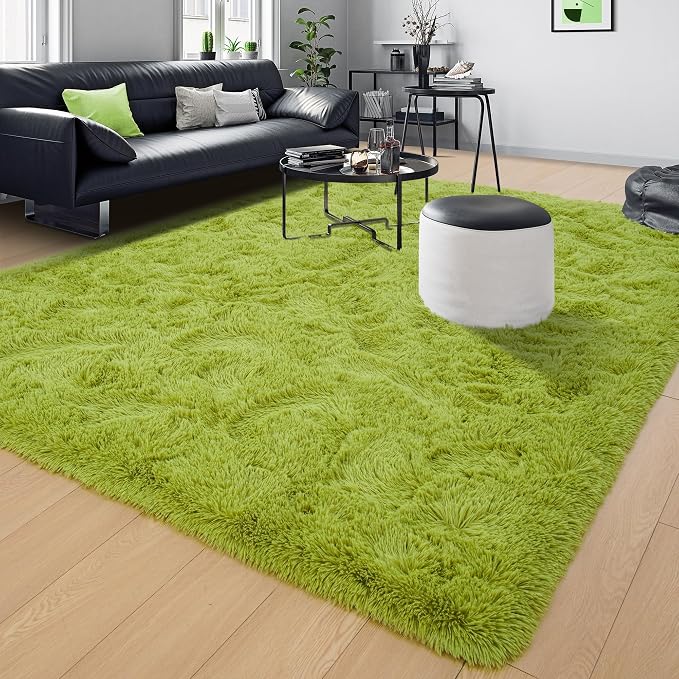 Tepook Fluffy Grass Green Rugs for Living Room Bedroom, 9x12 Soft Area Rug Moss Green Kids Girls Boys Rug, Indoor Plush Shaggy Non-Slip Carpet for Nursery Classroom Dorm Home Decor