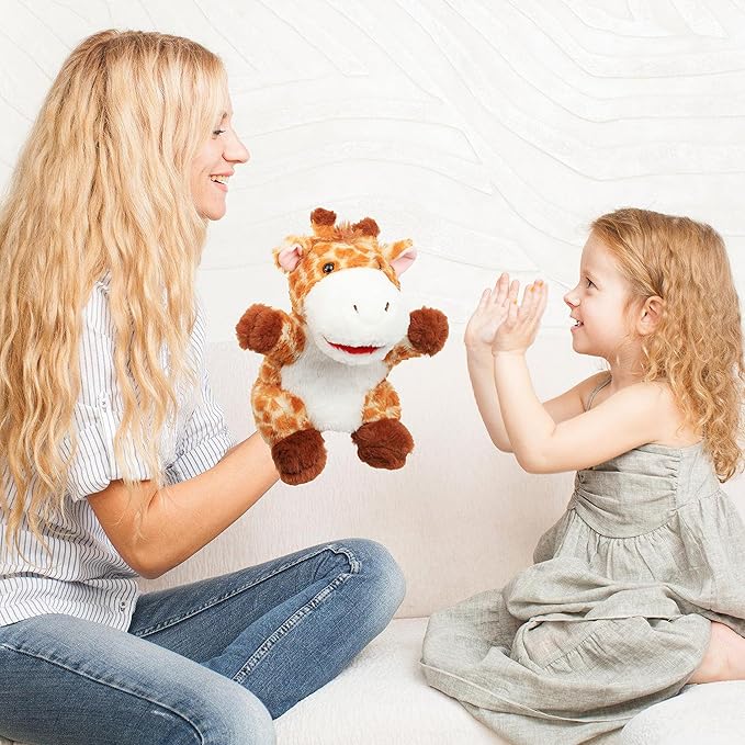 Cuteoy Plush Giraffe Hand Puppet Stuffed Animal Toy Open Movable Mouth Creative Role Play Storytelling Plushies Gifts for Kids Toddlers Birthday Christmas