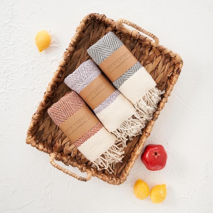 BAY LAUREL Turkish Hand Towel – Pack of 2 | Soft & Absorbent Decorative Towels for Bathroom, Hand, Face, Hair, Gym, Yoga, SPA, Kitchen & Tea | Boho Decor (Latte, Herringbone 16x40 Inches (Set of 2)