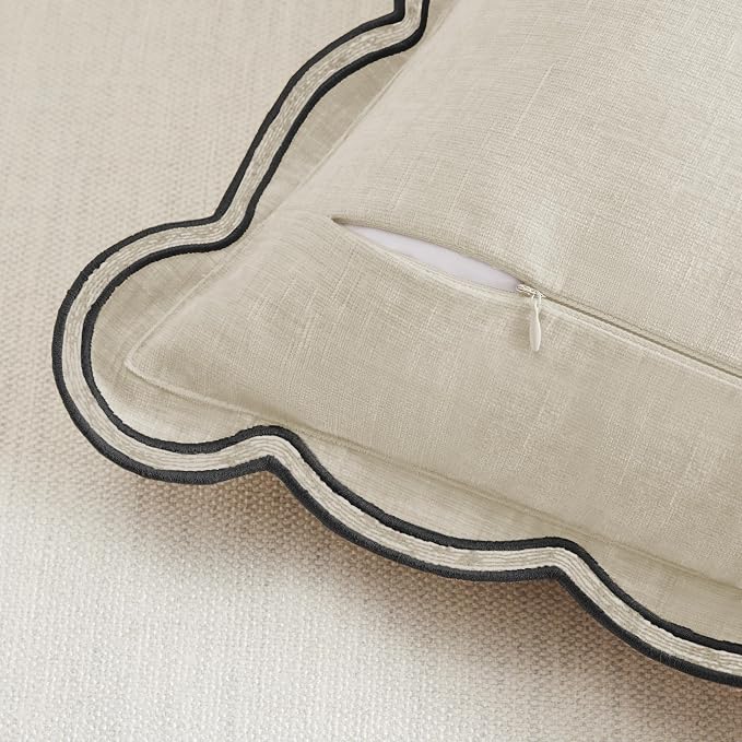 Ohocut Scalloped Pillow Cover Pack of 2 Spring Chenille Decorative Throw Pillow Covers Cute Boho Couch Pillow Covers Aesthetic Funky Preppy Pillow Cases for Sofa Living Room (Light Beige, 20x20 Inch)