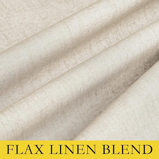 NICETOWN Linen Blackout Curtains for Kitchen, Beige, 2 Panels, 34" Wide x 48" Long, Short Kitchen Burlap Linen 100% Blackout Drape Panels for Night Shift, Great Job for Blocking Light