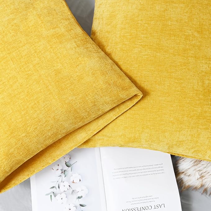 CaliTime Decorative Throw Pillow Covers 26 X 20 Inches Mustard Yellow | Pack of 2, Cozy Chenille Cushion Cases for Sofa Bed Living Room Farmhouse Home