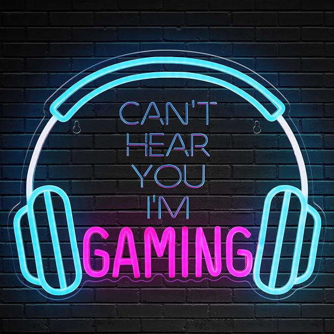 Kavaas Gamer Neon Sign, Neon Headphone Signs for Gaming Room Decor - Can't Hear You I'm Gaming Headset LED Light Sign for Teen Boys Room Decor - Best Gamer Gifts for Teenage Boys, Kids