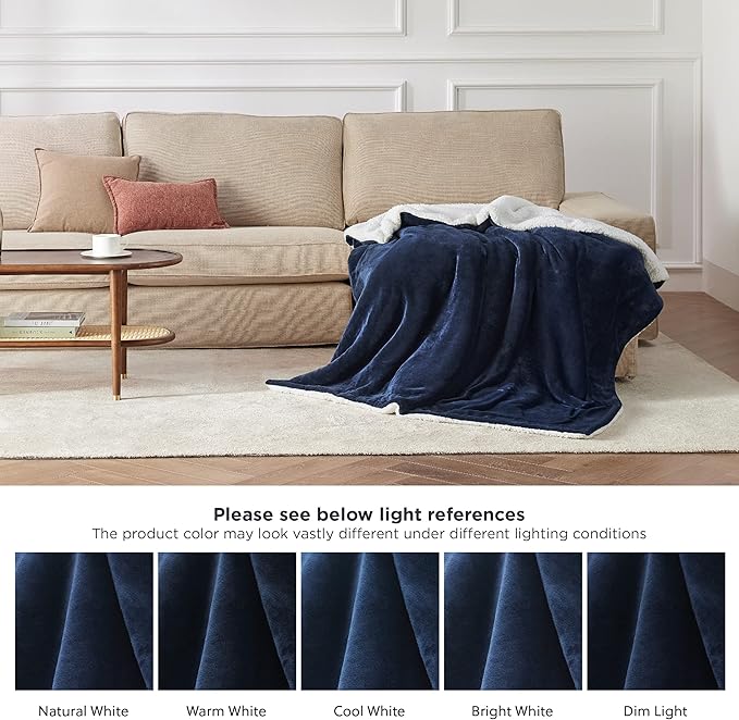Bedsure GentleSoft Sherpa Fleece Twin Size Blanket for Couch, Non-Heated, Thick and Warm Throw for Women and Men, Soft Fuzzy Plush Heavy Twin Blanket for Winter, Navy, 60x80 Inches