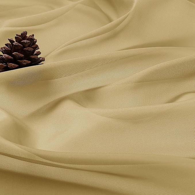 OWENIE Sheer Gold Curtains, Sheer Curtains 63 inch Length 2 Panels Set, Rod Pocket Voile Fimly Sheer Drapes for Living Room Bedroom, 2pcs, Gold, Each 59" W x 63" L