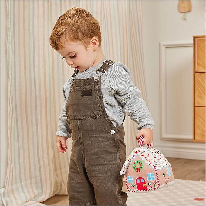 GUND Baby Play Soft Collection, My First Gingerbread House 5-Piece Playset with Rattle, Squeaker and Crinkle Plush Toys, Sensory Toy for Babies, 7.5”