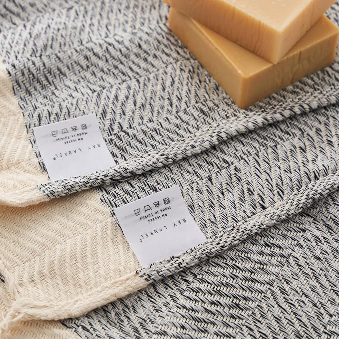 BAY LAUREL Turkish Hand Towel – Pack of 2 | Soft & Absorbent Decorative Towels for Bathroom, Hand, Face, Hair, Gym, Yoga, SPA, Kitchen & Tea | Boho Decor (Gray, Herringbone 16x40 Inches (Set of 2)