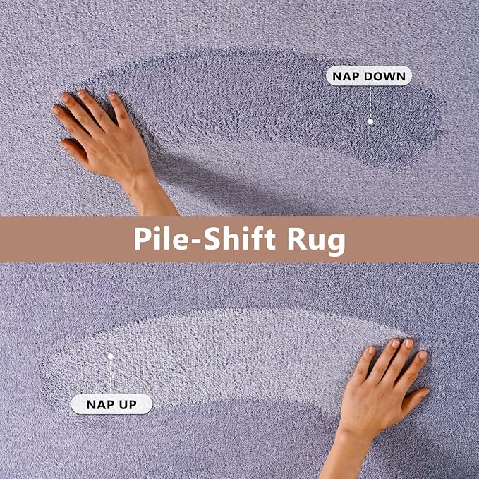 FinRèc 5x7 Washable Area Rugs for Bedroom Living Room, Low Pile Thin Ultra Soft Shag Rug, Non-Slip Carpet Indoor for Home Decor (Purple/White)