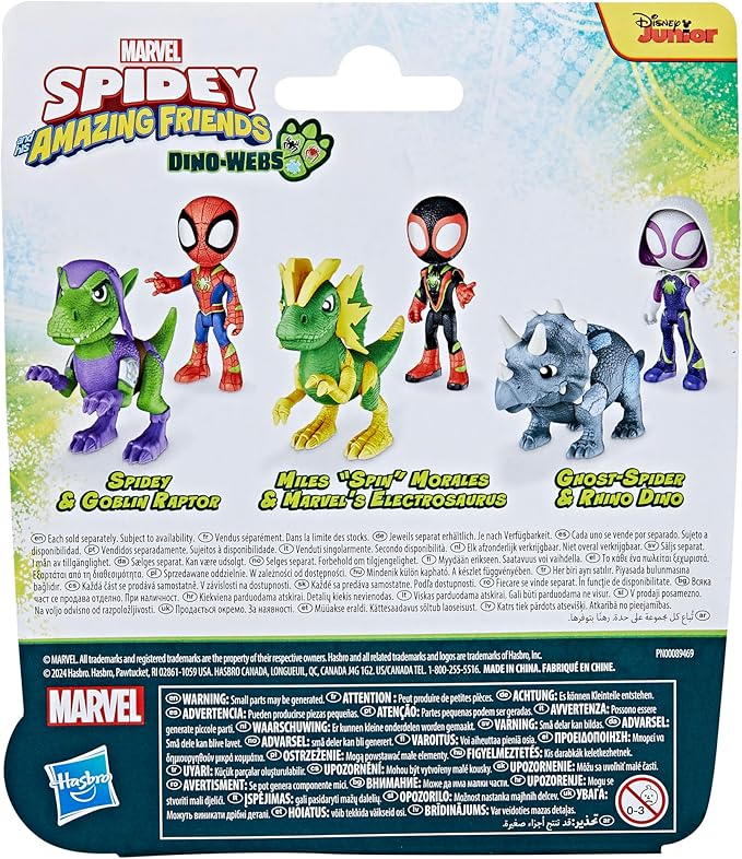 Marvel Spidey and His Amazing Friends Dino-Webs, Spidey and Goblin Raptor Action Figures Set, Super Hero Toys for Boys and Girls Ages 3 and Up