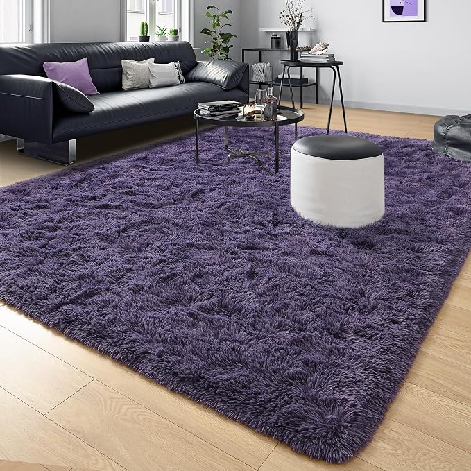 Tepook 5x8 Area Rugs for Living Room, Soft Fluffy Shag Gray Purple Rug for Bedroom Nursery, Modern Shaggy Plush Upgraded Non-Slip Carpet for Girls Boys Kids Room Dorm Home Decor