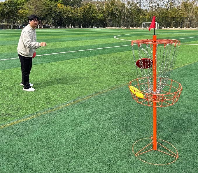 TARUMG Disc Golf Basket - Portable Disc Golf Target with Heavy Duty 24-Chains Come with Transit Bag and 3pcs Disc Golf Discs, Ground Stake -Suitable for Players of All Levels - Multi Color Available