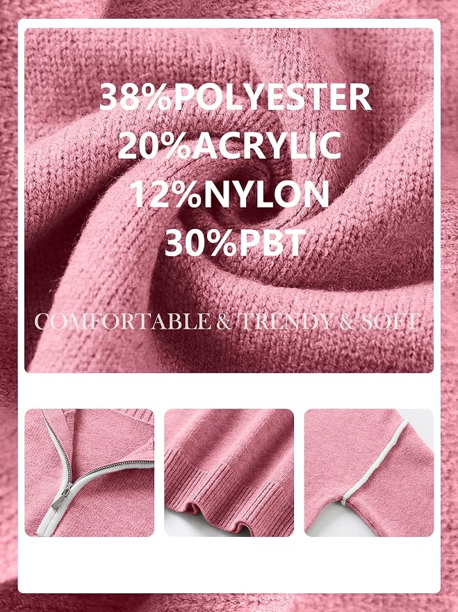 ANRABESS Womens Quarter Zip Sweaters Fall Long Sleeve V Neck Shirts Collared Business Casual Tops Knit Pullover Sweatshirts
