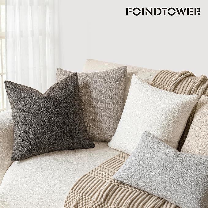 Foindtower Pack of 2 Textured Boucle Throw Pillow Covers Accent Solid Decorative Pillow Cases Cozy Woven Couch Cushion Case for Sofa Bedroom Living Room Home Decor, 18 x 18 Inch,Dark Brown