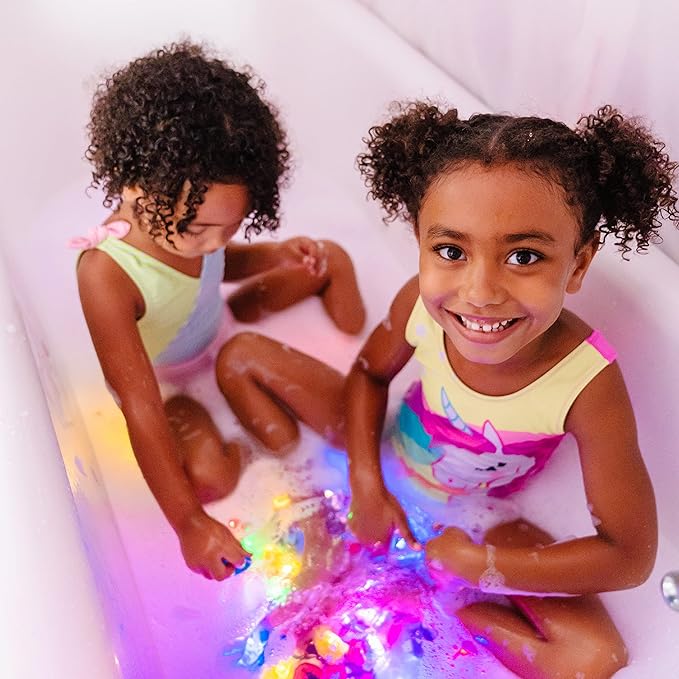 New Glo Pals Water-Activated Bath Toy with 6 Reusable Light-Up Cubes for Sensory Play (Sammy)