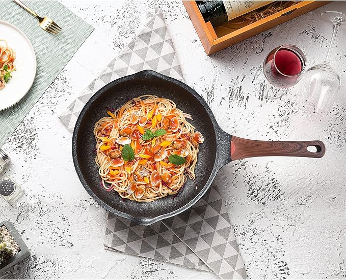 Vinchef Nonstick Deep Frying Pan Skillet with Lid, 11in/5Qt Saute Pan, German 3C+ Ceramic Coating Technology, Heat Indicator, Induction Compatible | German 3C+ toxin-free ceramic PFOA-free. Induction/gas compatible. Heat indicator handle. Lightweight d...