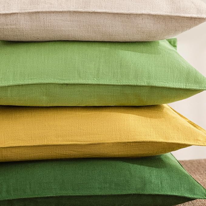 Foindtower Pack of 2, Decorative Linen Solid Throw Pillow Covers Soft Accent Euro Cushion Case Boho Farmhouse Pillowcase for Chair Couch Sofa Bedroom Living Room Home Decor 18 x 18 Inch Ginger Yellow