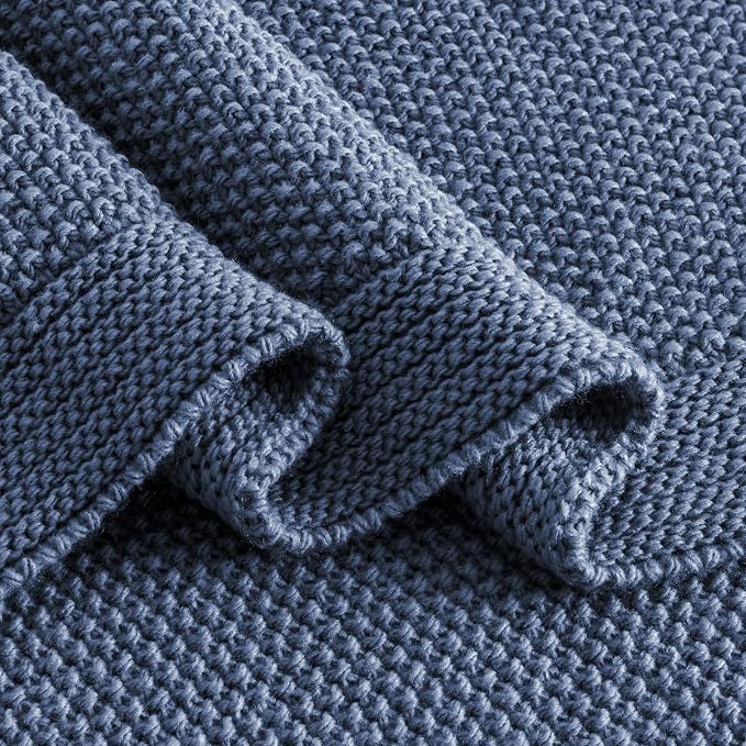 CozeCube Dusty Blue Seed Stitch Throw Blanket 50"x60", Farmhouse Decor | Blanket for Couch, Soft Cozy Cable Knit Throw for Bed Sofa Living Room, Lightweight Warm Decorative Christmas Blanket