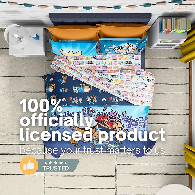 Dog Man Supa Buddies Kids Bedding Set, Full Size, 5-Piece Super Soft Cozy Reversible Comforter & Sheet Set (Officially Licensed Product) by Franco | Durable, Reversible, Officially Licensed
