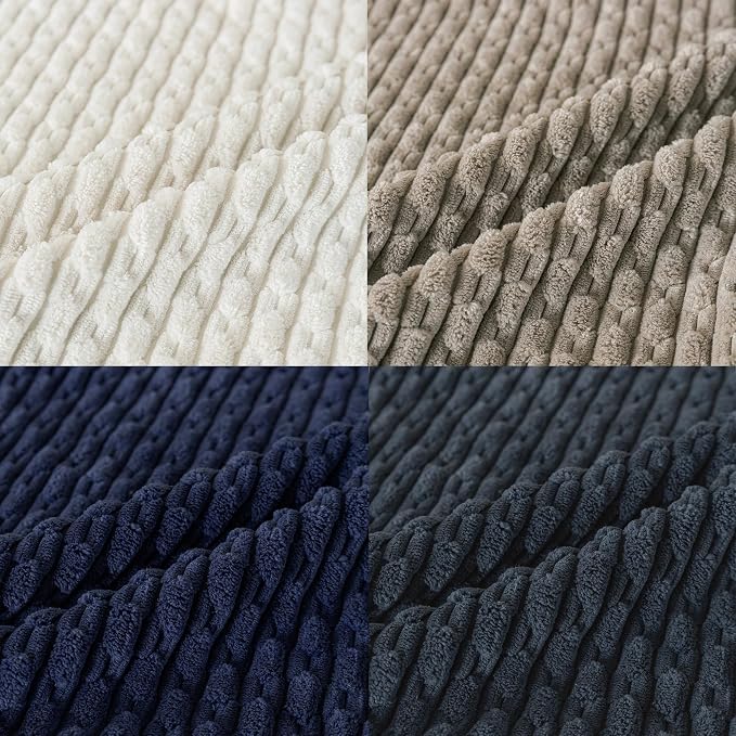 Set of 4 Navy White Taupe Decorative Throw Pillow Covers 20x20 Inch Corduroy Pillow Covers for Bed Couch Sofa Living Room Soft Square Cushion Cases