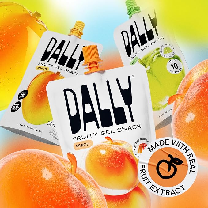 Dally Peach Drinkable Konjac Jelly, 10 Pouches, Korean Fruit Snack | Sugar free, keto and gluten free; prebiotics, postbiotics and vitamin C for skin and immune health