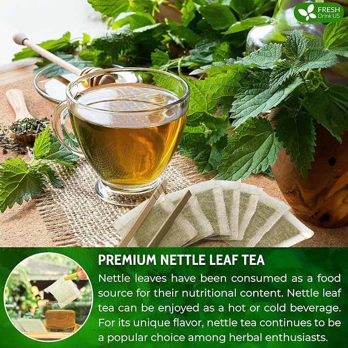 FreshDrinkUS, Premium 75 Nettle Leaf Tea Bags, 100% Natural & Pure, Stinging Nettle Leaf Tea, Burn Nettle, Stinging Nettle, Stinger Tea, No Sugar/Caffeine/Gluten, Vegan