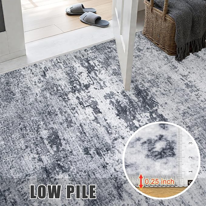 10x14 Area Rug Living Room Rug: Washable Modern Abstract Soft Thin Rug Indoor Floor No Slip Stain Resistant Carpet for Bedroom Dining Room Farmhouse Nursery Home Office - Grey