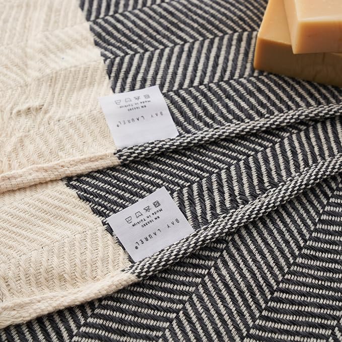 BAY LAUREL Turkish Hand Towel – Pack of 2 | Soft & Absorbent Decorative Towels for Bathroom, Hand, Face, Hair, Gym, Yoga, SPA, Kitchen & Tea | Boho Decor(Dark Gray, Herringbone 16X40 Inches (Set of 2)