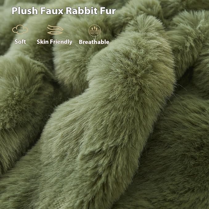 LIFEREVO Luxury Fluffy Faux Rabbit Fur Throw Blanket 60x80, Sage Green | Plush Fuzzy Bubble Lap Throw for Couch Sofa Office, Soft Moss Furry Bed Blanket Home Decoration, Washable & Skin-friendly