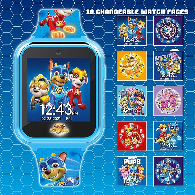 Accutime Paw Patrol Smart Watch with Camera for Kids and Toddlers - Interactive Smartwatch for Boys & Girls Featuring Games, Voice Recorder, Calculator, Pedometer, Alarm, Stopwatch, with USB Cable