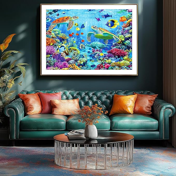 500 Piece Jigsaw Puzzles for Adults Ocean Reef Underwater Scene with Sea Turtles & Tropical Fish Puzzle for Seniors Family Challenging Puzzle with Letters on Back Perfect for Game Night (23"X15")