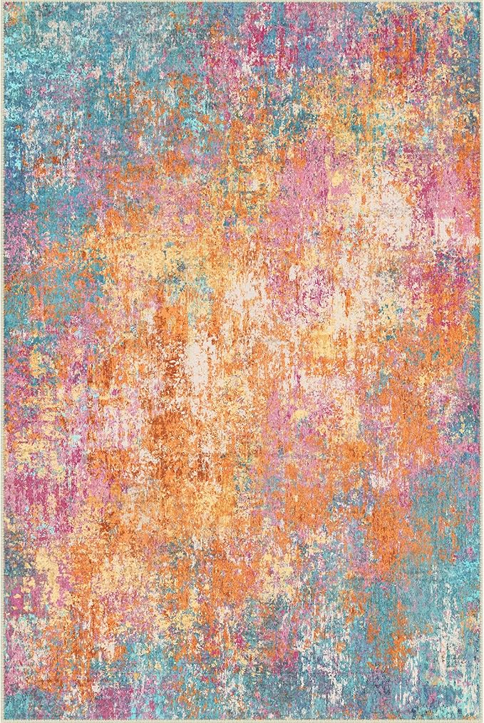 RELEANY Washable 9'x12' Abstract Area Rug for Living Room Starlight | carpet for bedroom, kitchen, office, hallway and entryway, printed pattern, non-slip, soft, stain-resistant, easy to clean