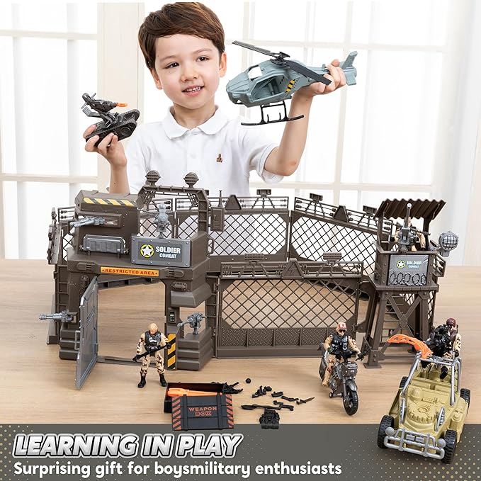 JOYIN Military Base Toys Set Including Army Vehicles, Army Men Action Figures and Weapon Gear Accessories Military Combat Toys