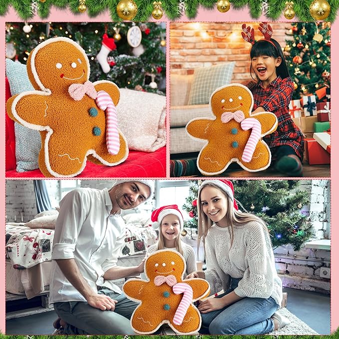 Liliful Christmas Plush Stuffed Gingerbread Man Toy 16 Inch Soft Aesthetic Gingerbread Man Pillow Stuffed Xmas Toys for Christmas Party Favors Decorations (Teddy Plush)