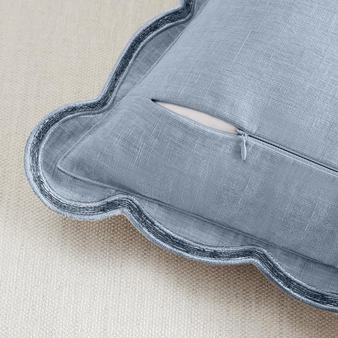 Ohocut Scalloped Pillow Cover Pack of 2 Spring Chenille Decorative Throw Pillow Covers Cute Boho Couch Pillow Covers Aesthetic Funky Preppy Pillow Cases for Sofa Living Room (Misty Blue, 18x18 Inch)