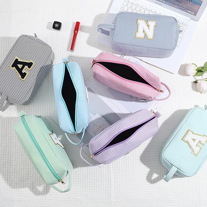 YOOLIFE Gifts for Daughter Girls Kids - 3 4 5 6 7 8 9 10 11 12 13 14 Year Old Girl Birthday Gifts, Teen Girl Gifts Trendy Stuff, Personalized Initial Makeup Bag, Blue Toiletry Bag, Letter A