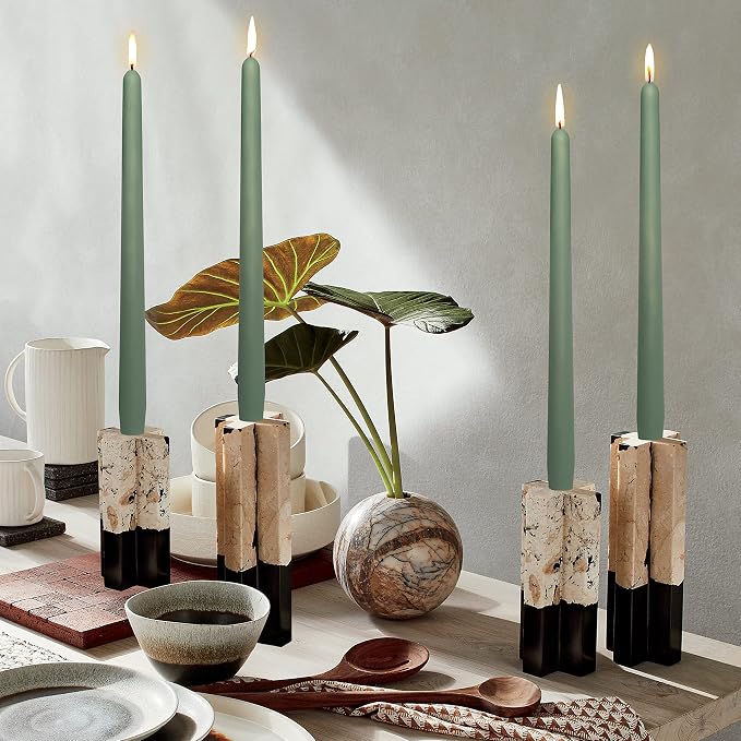 Green Taper Candle 10 inch - Set of 4 Tapered Candles Ideal as Dinner Candles - Cedar Scented Taper Candles Smokeless Long Burning Tall Candlesticks