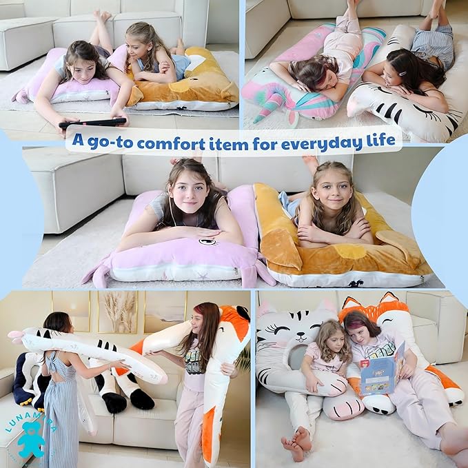 Dog Kids Body Pillow - 47" U-Shape Long Plush Soft Animal Pillow for Toddlers, Sleeping, Reading, ADHD & Special Needs Comfort, Anxiety, Washable Cover, Snuggle Fun Cuddle for Boys & Girls