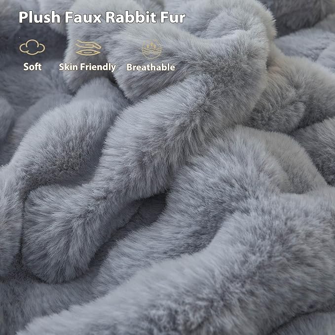 LIFEREVO Luxury Fluffy Faux Rabbit Fur Throw Blanket 50x60, Gray | Plush Shaggy Bubble Blanket for Bed Couch Sofa Office, Decorative Soft Cute Furry Lap Throw for Kids Teens Adults, Washable