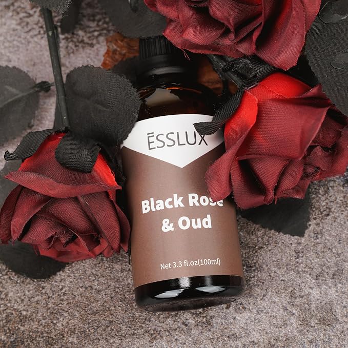 Black Rose & Oud Fragrance Oil, ESSLUX Large Single Scented Oils 100 ml (3.3 oz), Aromatherapy Essential Oils for Home for Diffuser, Massage, Soap, Candle Making Scents
