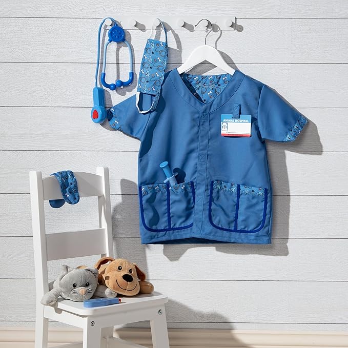 Melissa & Doug Veterinarian Role Play Costume Dress-Up Set (9 pcs) Kids Vet Costume Pretend Play Dress-Up